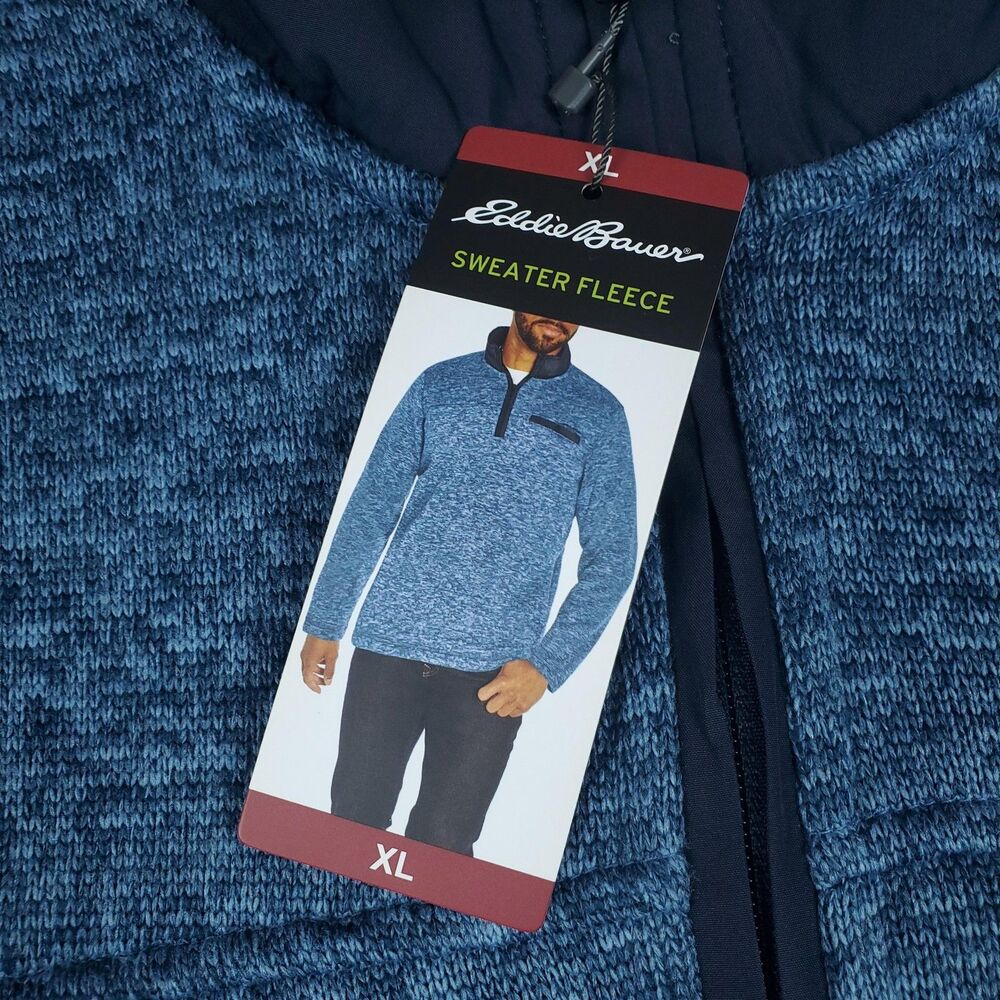 Eddie Bauer Pullover Mens XL Blue Sweater Fleece 1/4 Zip Mock Neck Warm - Picture 3 of 11